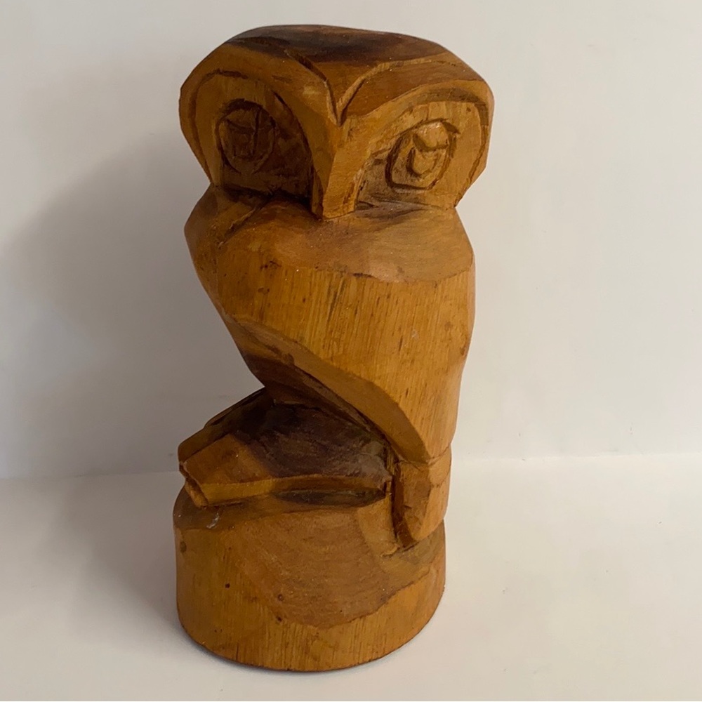Marv Clarke Signed Hand Carved Wooden Primitive Boho Owl